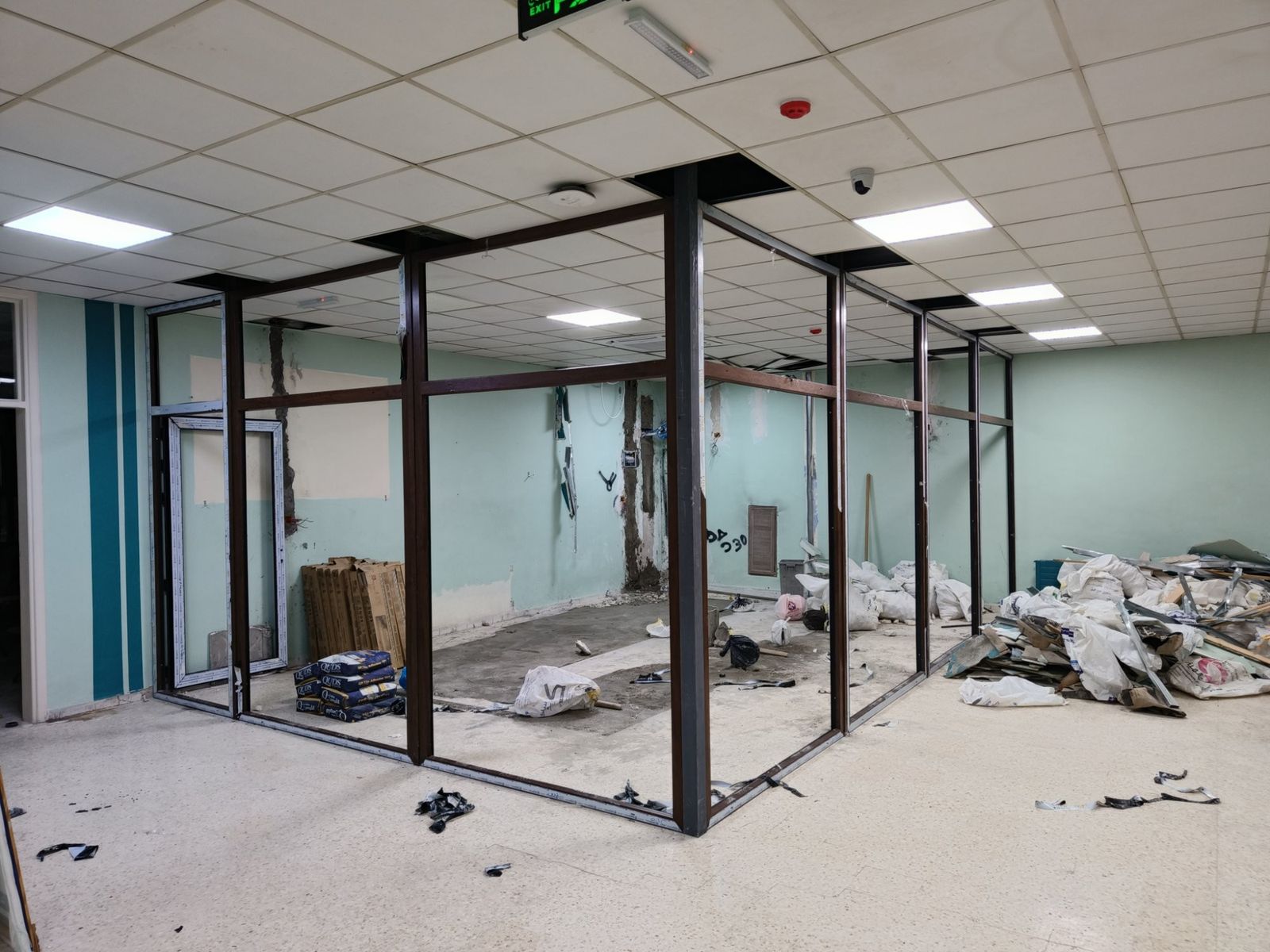 Steel and uPVC partition frame built on site